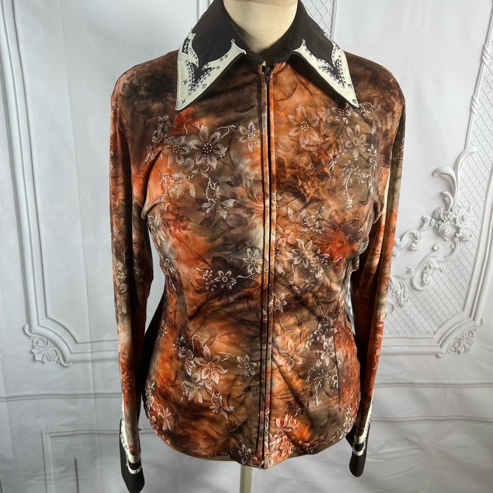 Vintage Disco Western Rhinestone Cowgirl Zip Front Shirt Rodeo Nadines Original